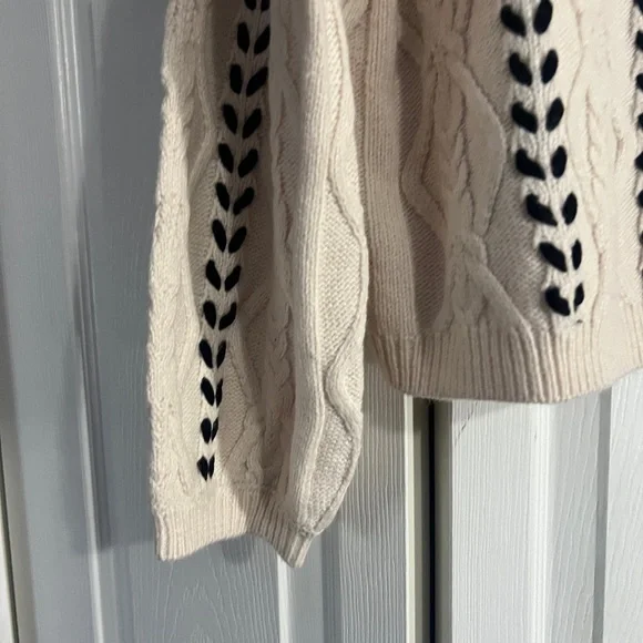 CeCe Women's Cream and Black Cable Knit Cardigan - Picture 5 of 11